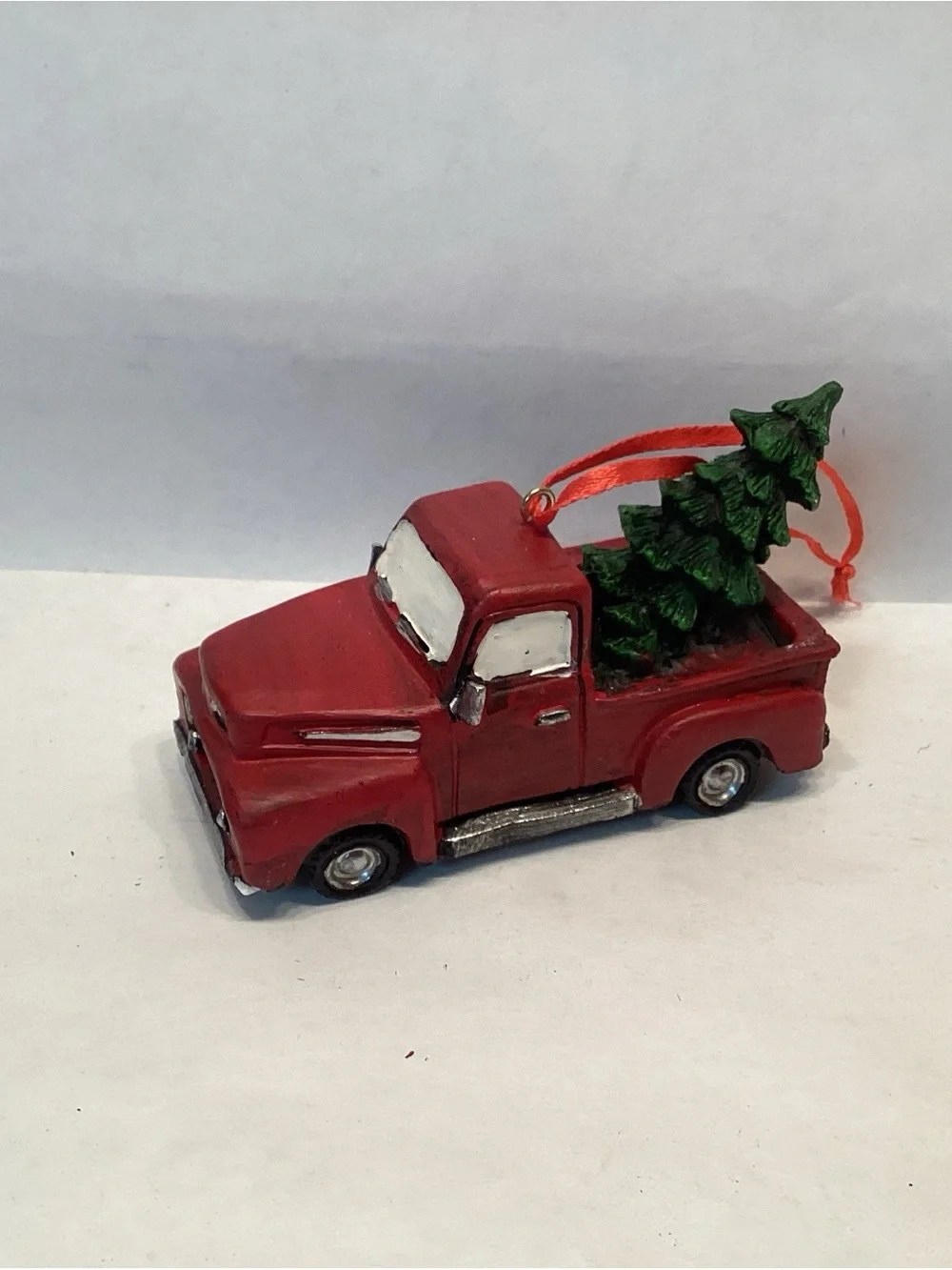 Red Vintage Pickup Truck with Christmas Tree Christmas Ornament 4”